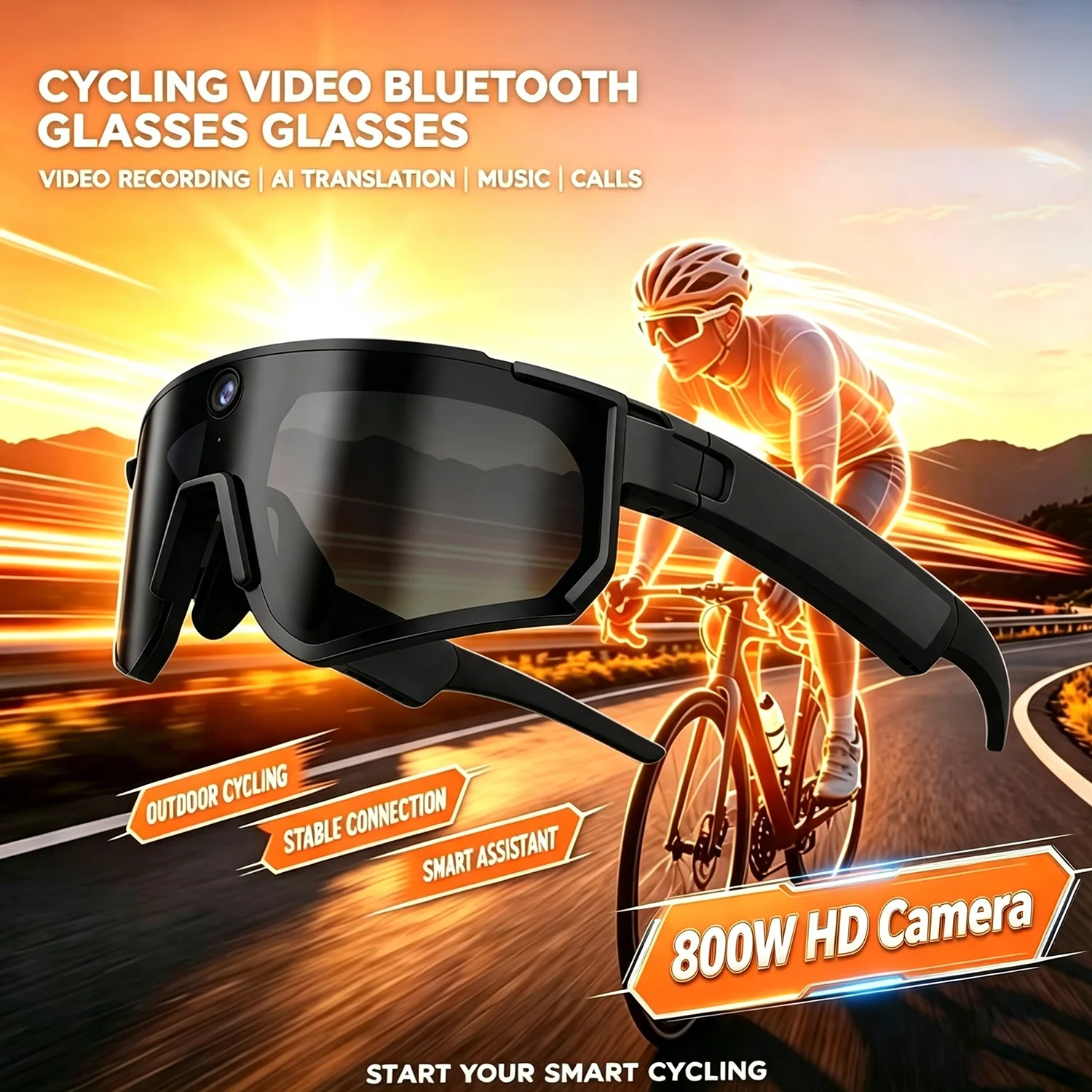 Outdoor Sport Camera - 800W AI Smart Camera Glasses 1080P