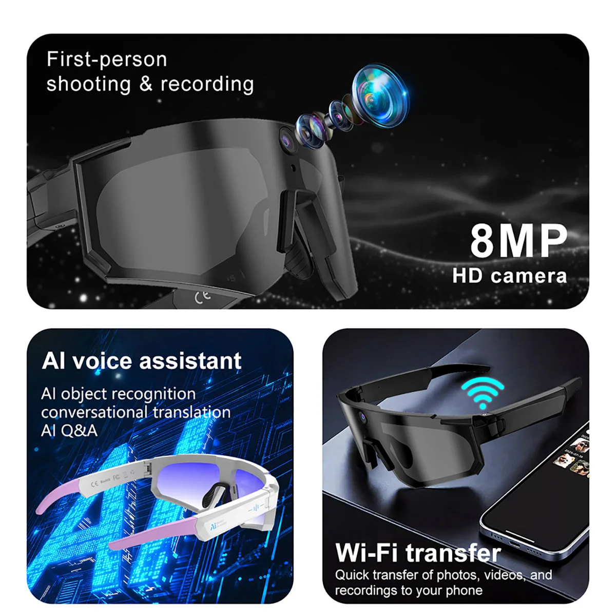 800W AI Smart Camera Glasses 1 - đánh giá và giá Outdoor Sport Camera